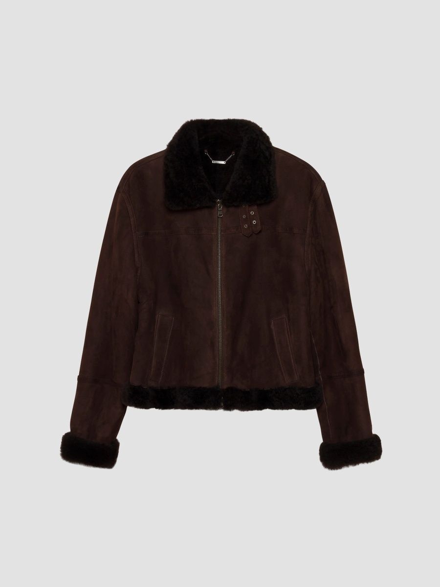 SIMKHAI Women's Cassia Shearling-Trim Suede Crop Jacket - Chocolate - Size XS