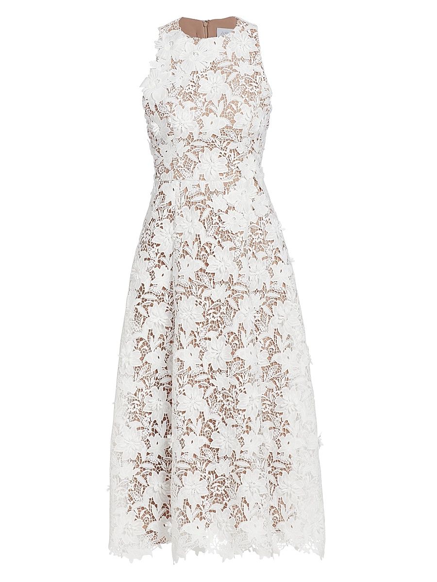 Women's Findlay Floral Lace Sleeveless Midi-Dress - Ivory Beige - Size Large