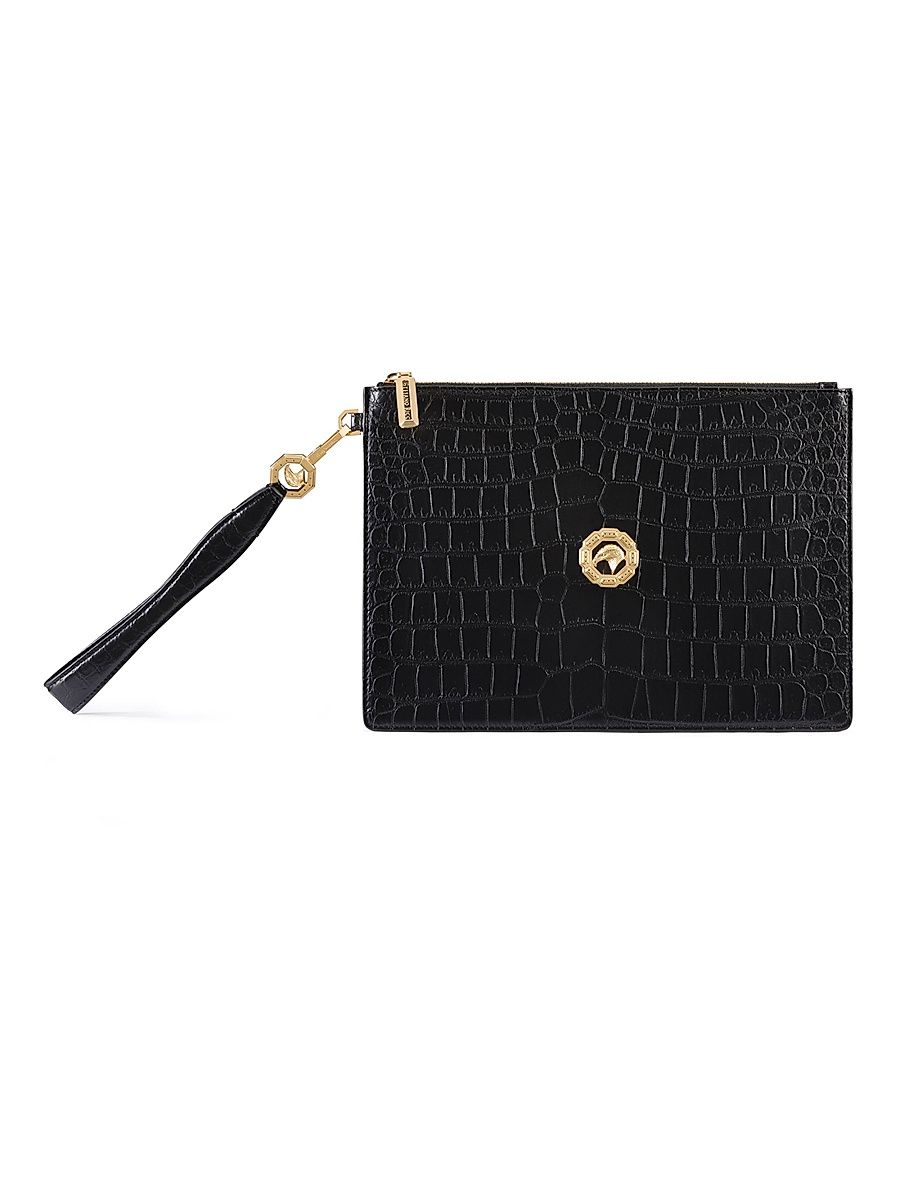 Men's Matted Crocodile Medium Portfolio Bag - Black