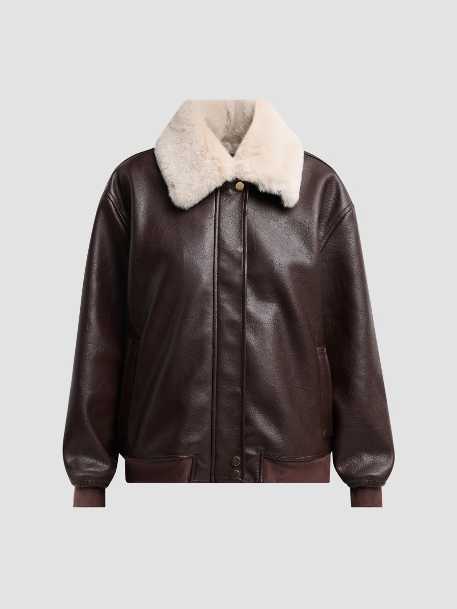 Generation Love Women's Allison Faux Leather Bomber Jacket - Espresso Cream - Size XS