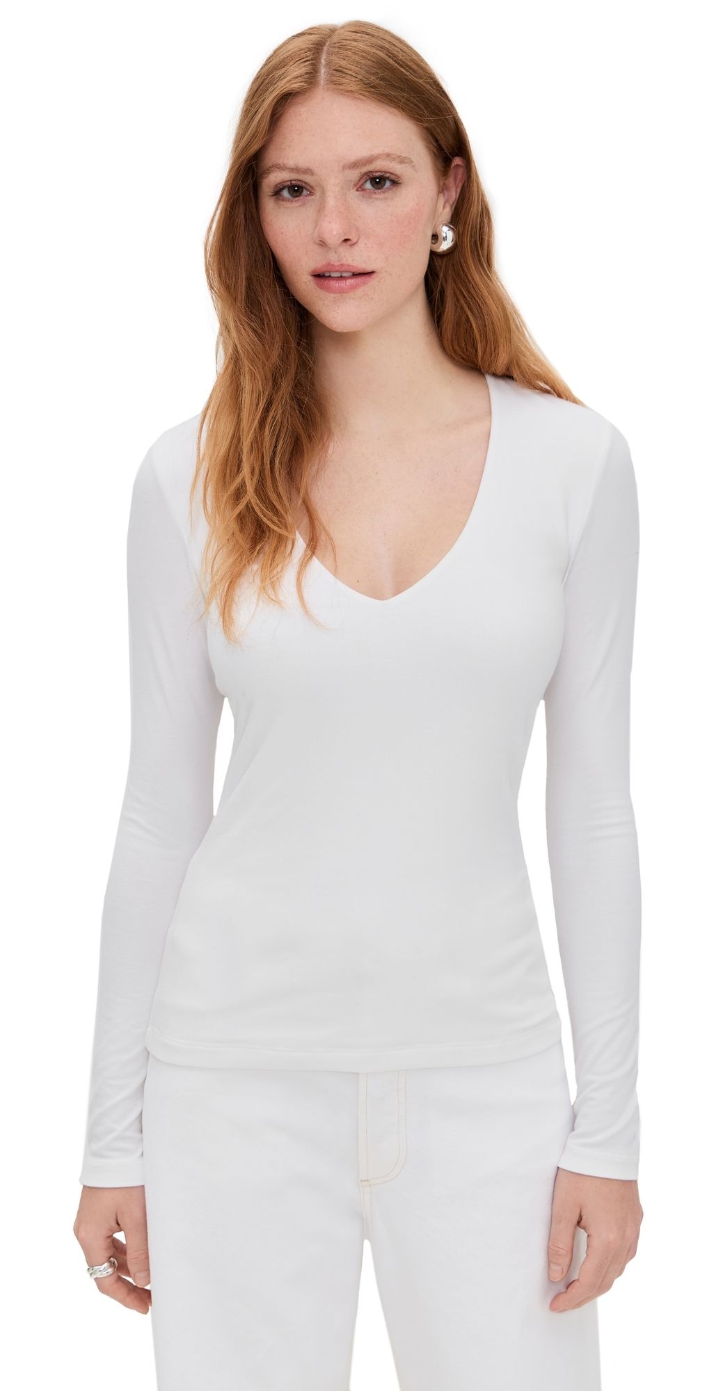 James Perse Stretch Rib Double Front Deep V Tee White 2