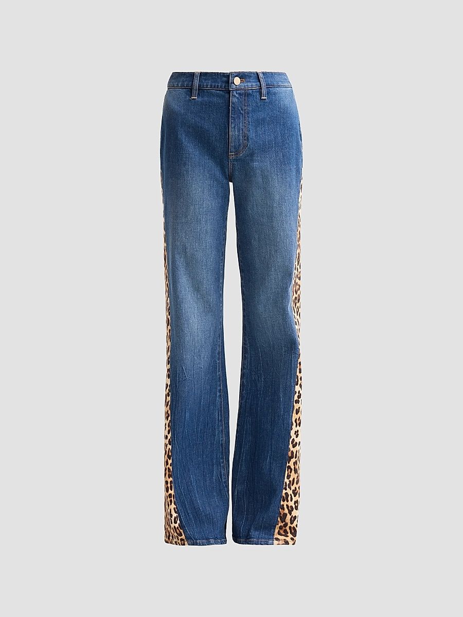 Women's Leopard Godet Wide-Leg Flare Jeans - Georgetta Vintage Blue - Size 32