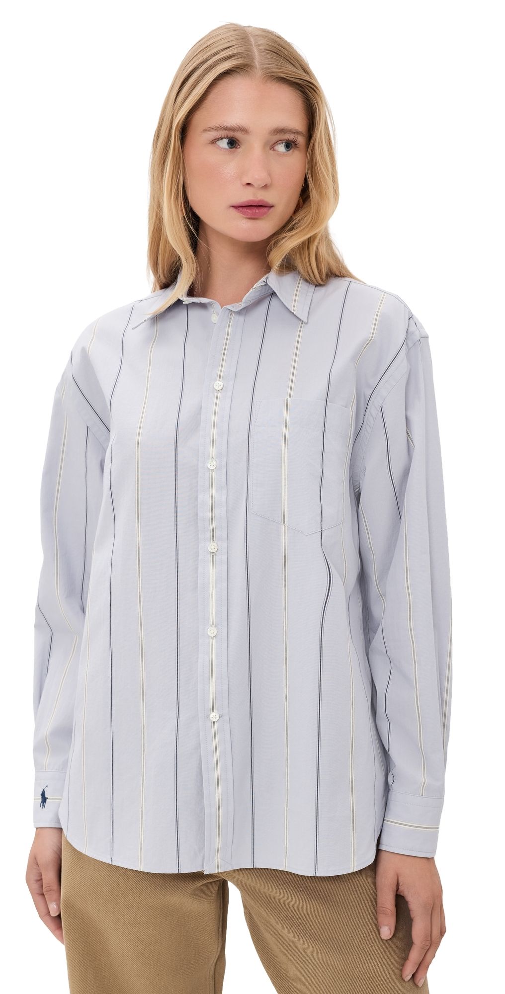 Polo Ralph Lauren Cotton Striped Button Down Shirt 2026 Lt Bl/Crm XS