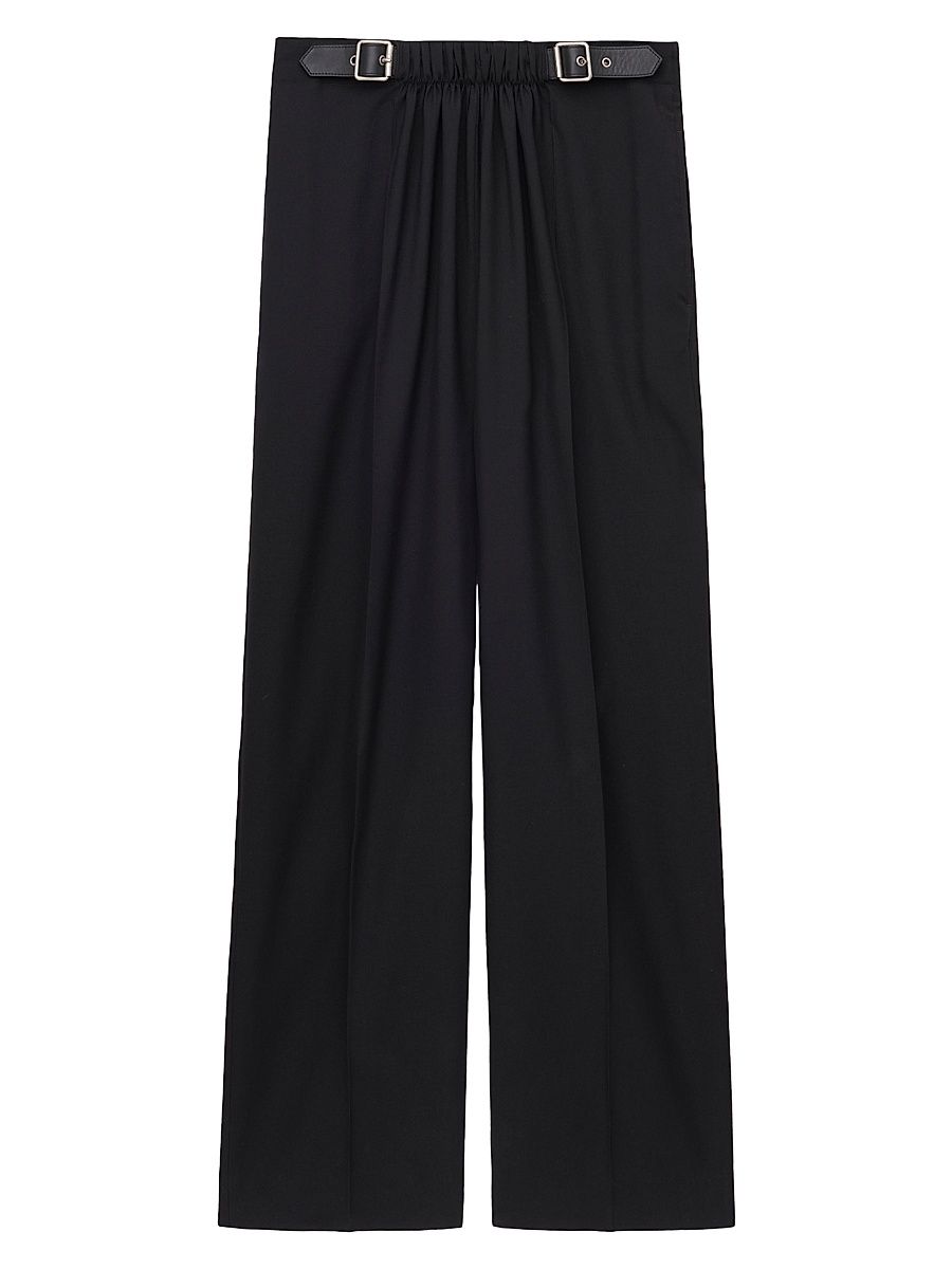 Men's Belted Wide-Leg Trousers - Black - Size 38