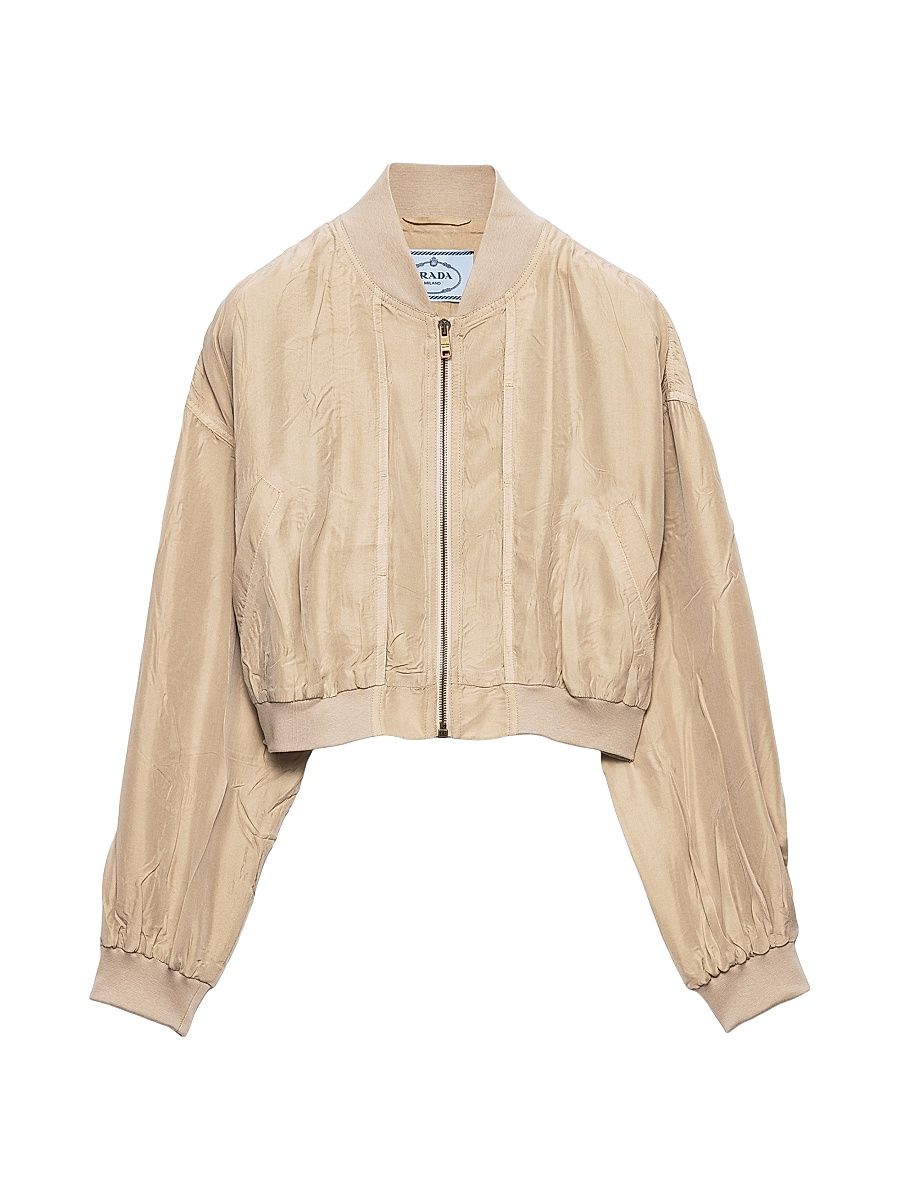 Women's Cropped Old Silk Bomber Jacket - Beige - Size 8