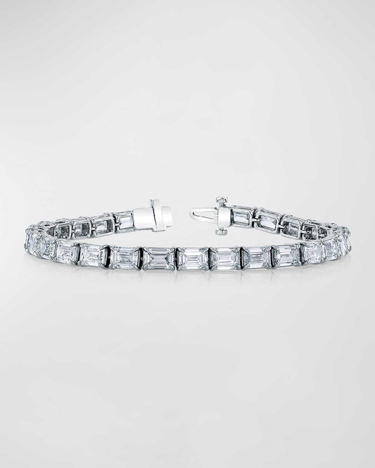Platinum East-West Prong-Set Diamond Tennis Bracelet, 9.50tcw, 7"L