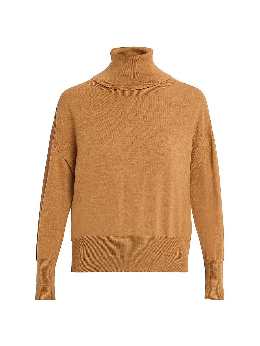 Women's Turtleneck Merino Wool Sweater - Camel - Size Medium