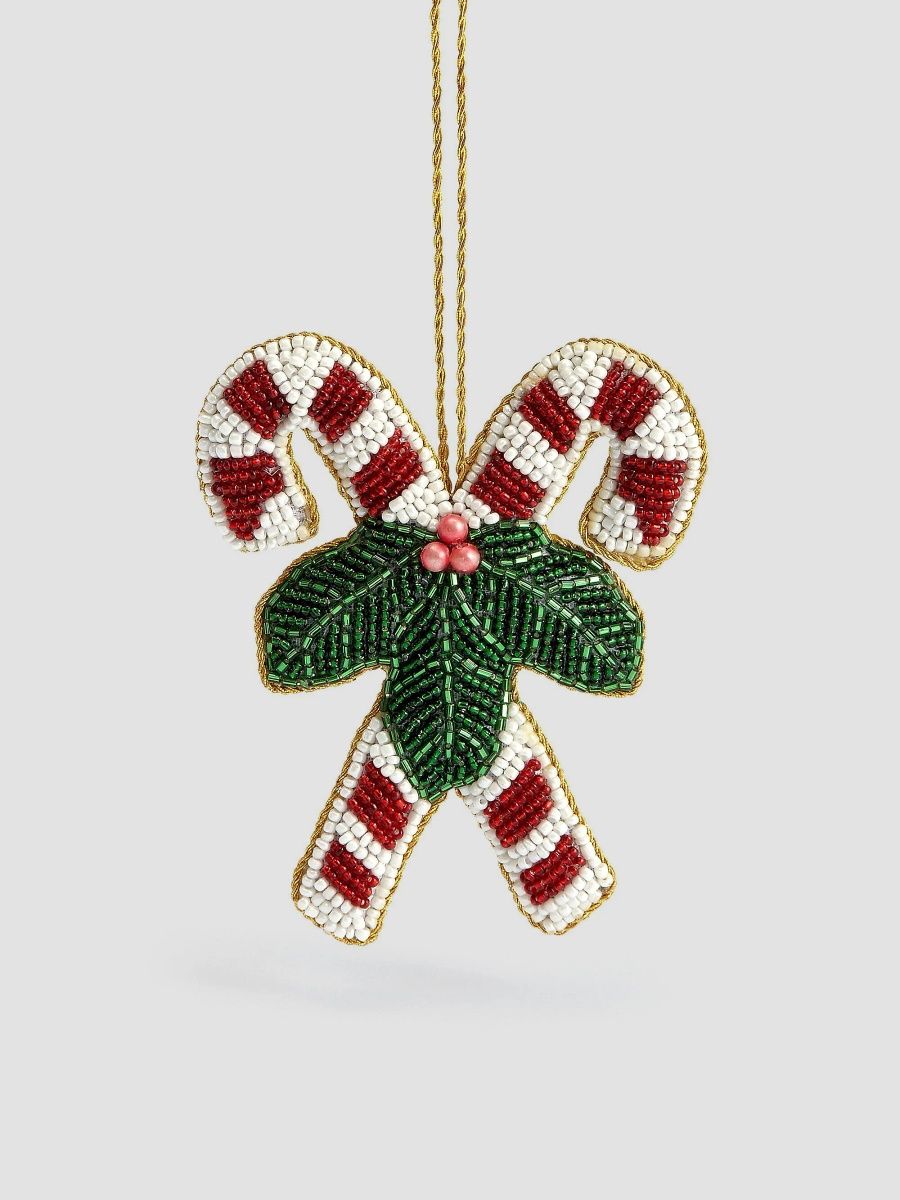 Sudha Pennathur Double Candy Cane Beaded Ornament