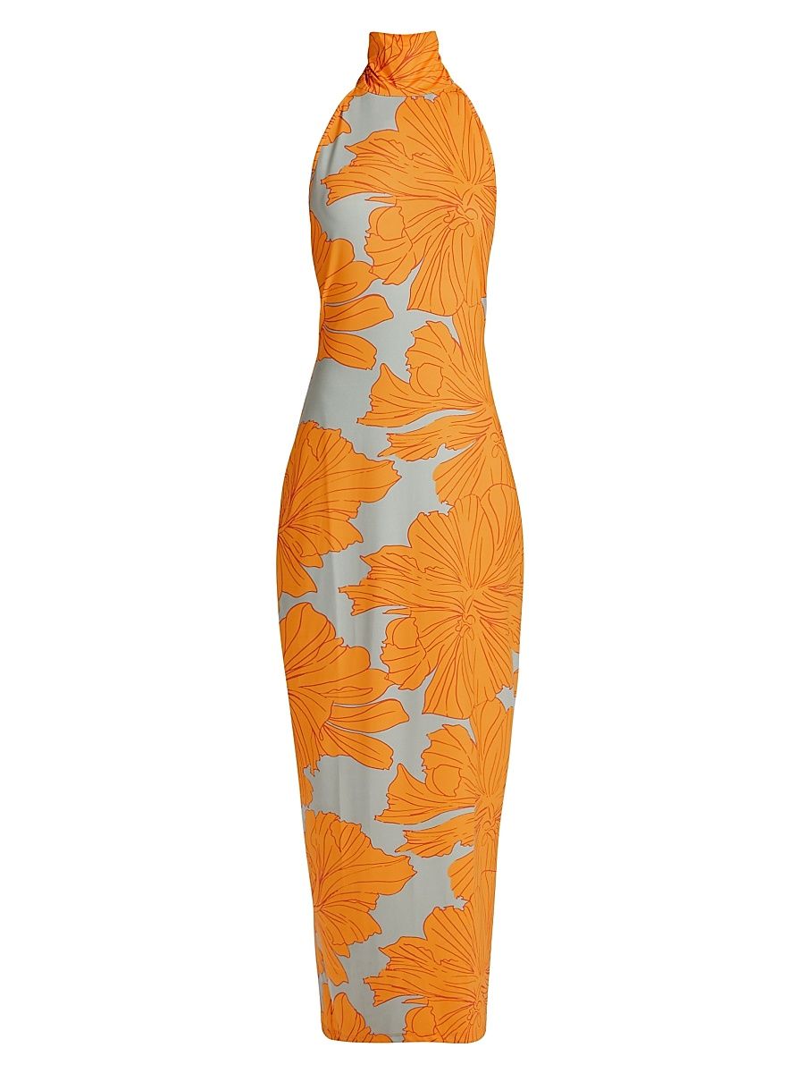 Women's Montana Floral Turtleneck Maxi Dress - Lint Outline - Size XL