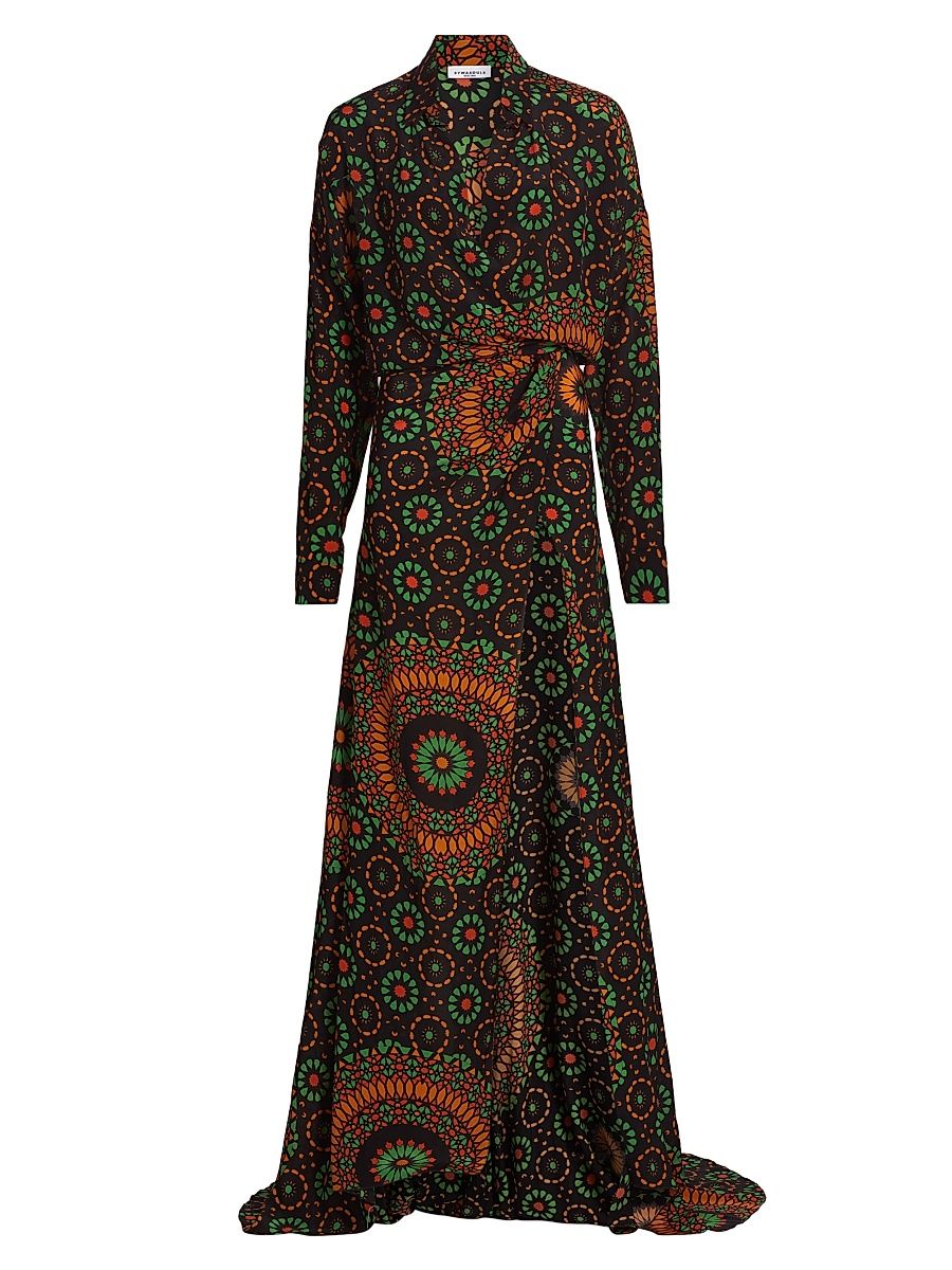 Women's Lou Mosiac Printed Silk Maxi Dress - Retro Mosaic Earth - Size Medium