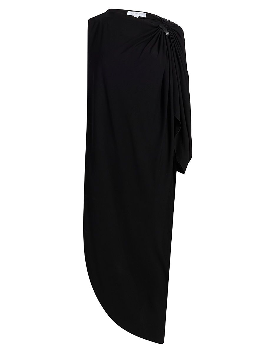 Women's Elliptical Draped-Sleeve Jersey Midi-Dress - Black - Size Large