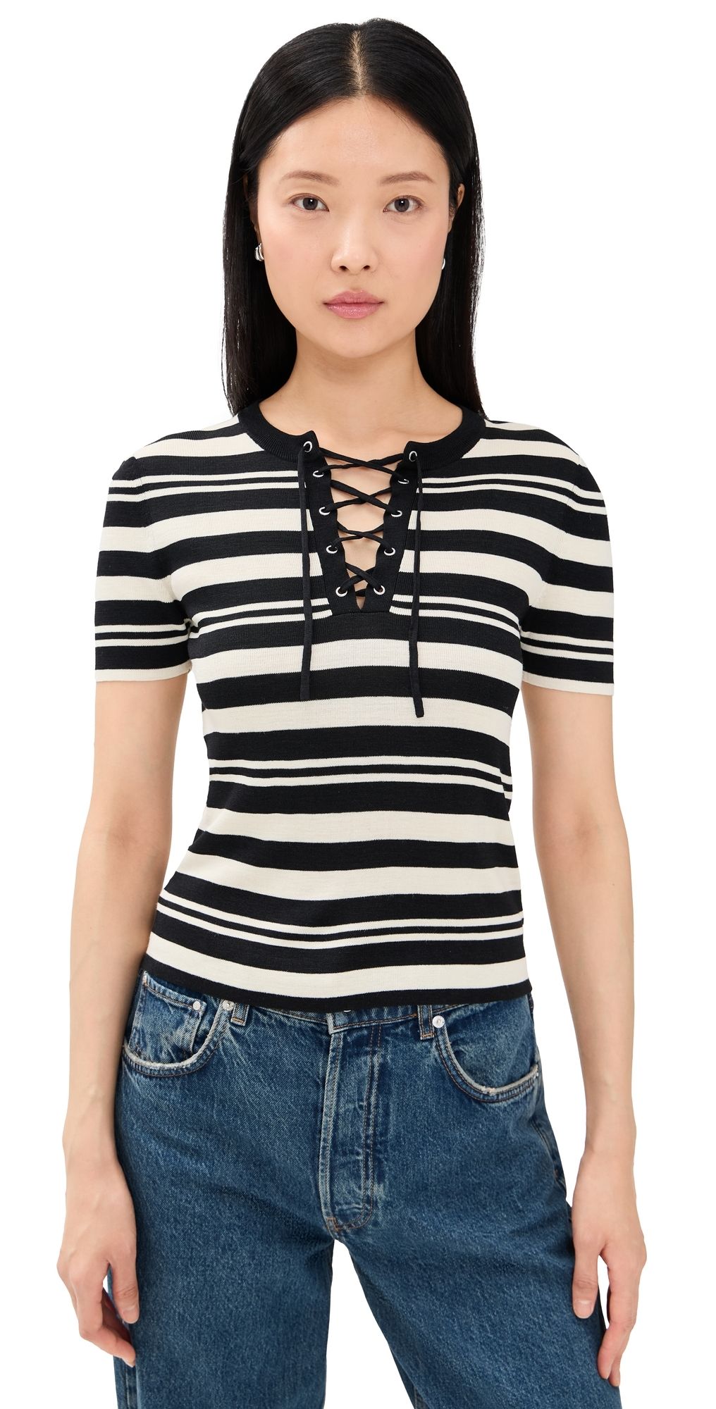 Nili Lotan Oaklynn Sweater Black/Ivory Stripe L