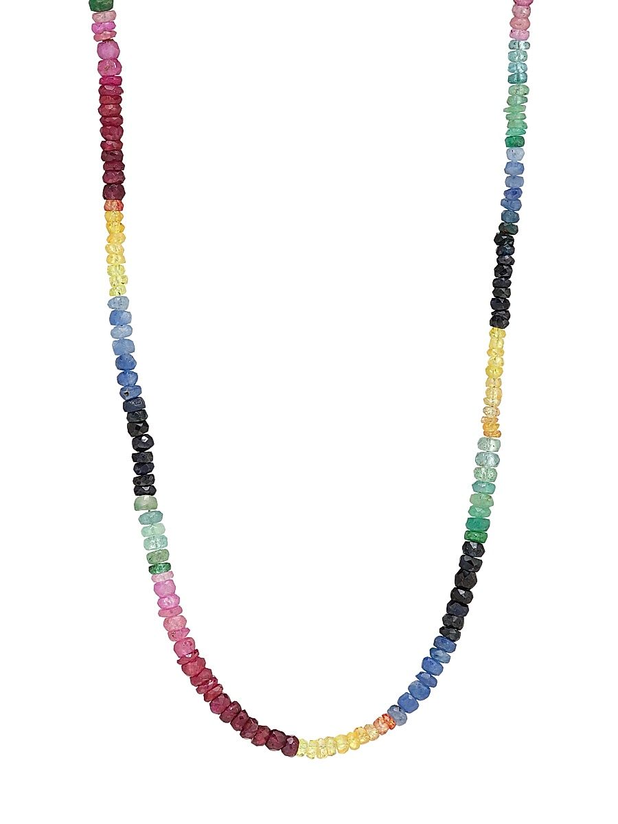 Women's Arizona 14K Yellow Gold & Rainbow Sapphire Beaded Long Necklace - Rainbow