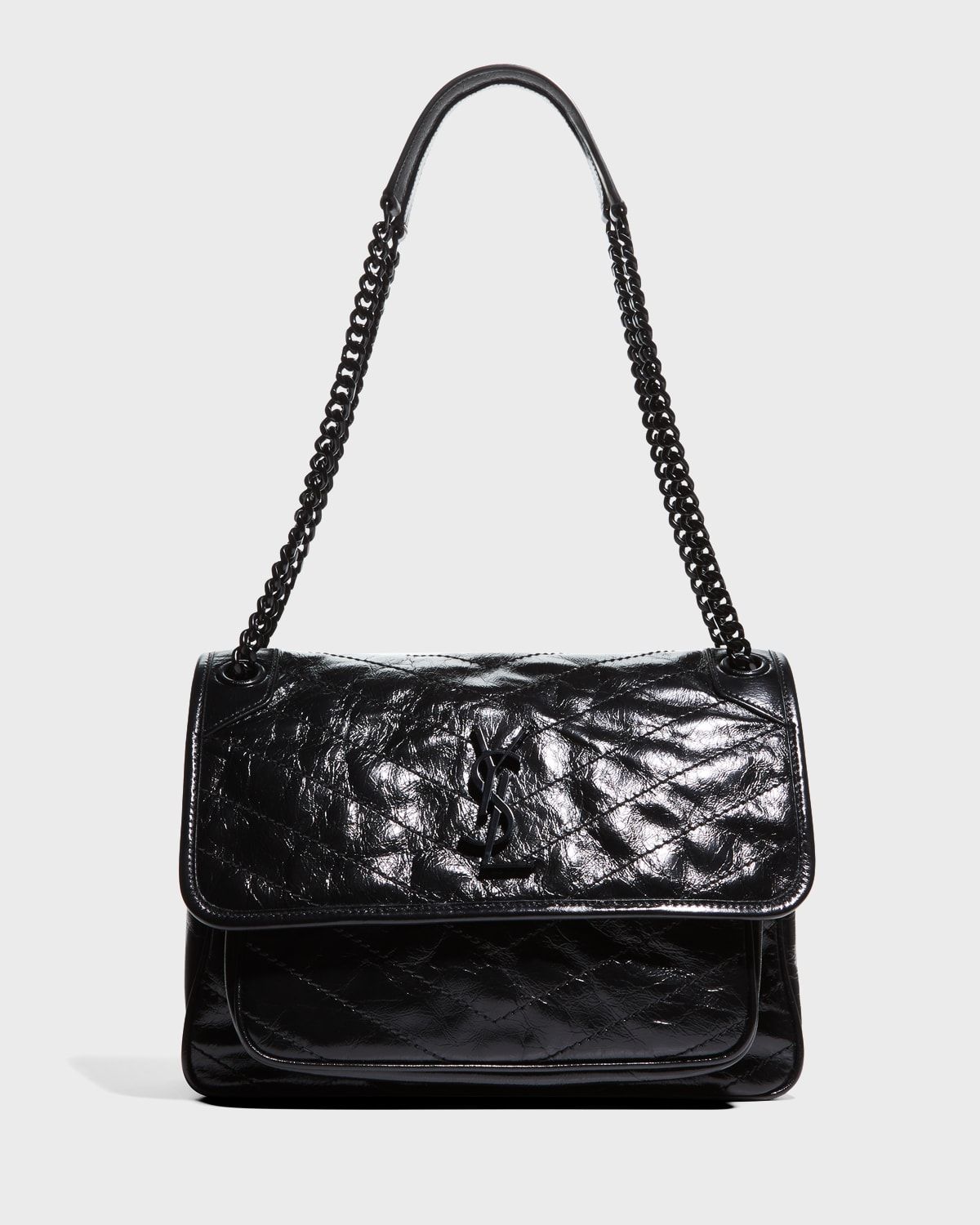 Niki Medium Flap YSL Shoulder Bag in Crinkled Leather