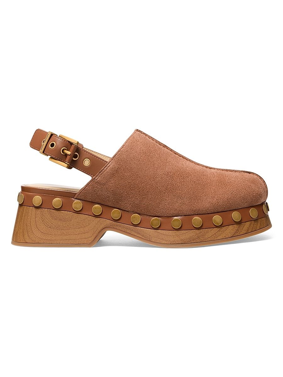 Women's Esra 50MM Studded Suede Clogs - Luggage - Size 9.5