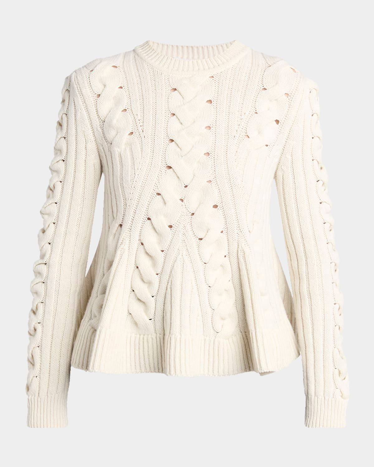 Peplum Cable-Knit Wool Cashmere Sweater