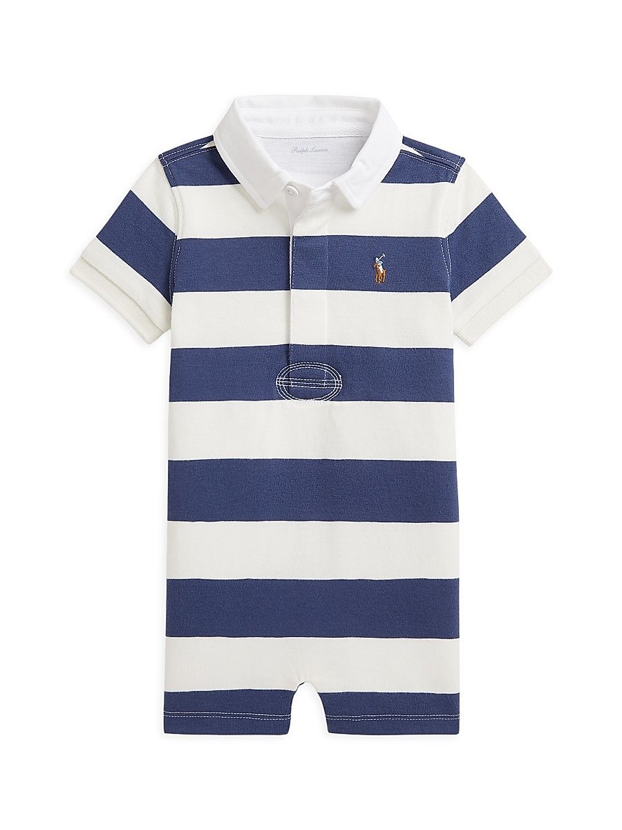 Baby's Striped Cotton Rugby Jersey Shortall - Light Navy - Size 9 Months