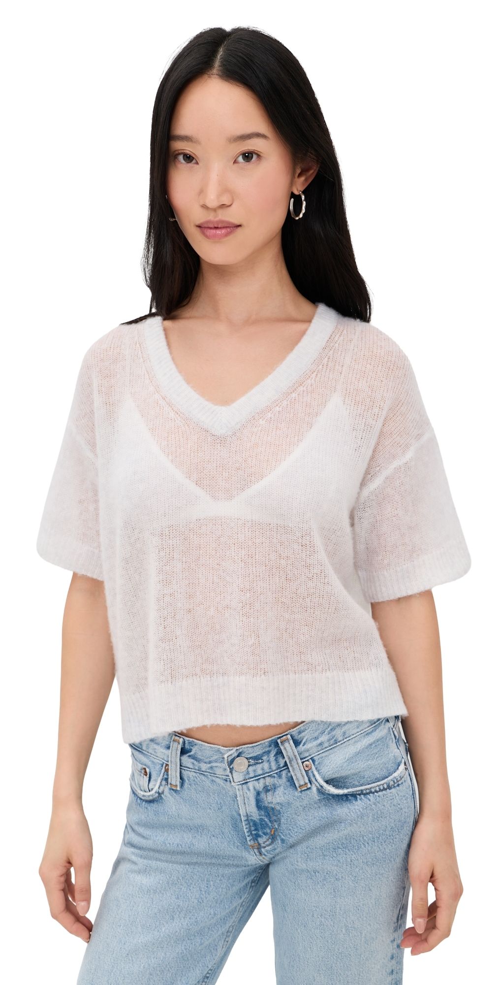 American Vintage Cashmere Short Sleeve V Neck Tee POLAIRE CHINE XS/S