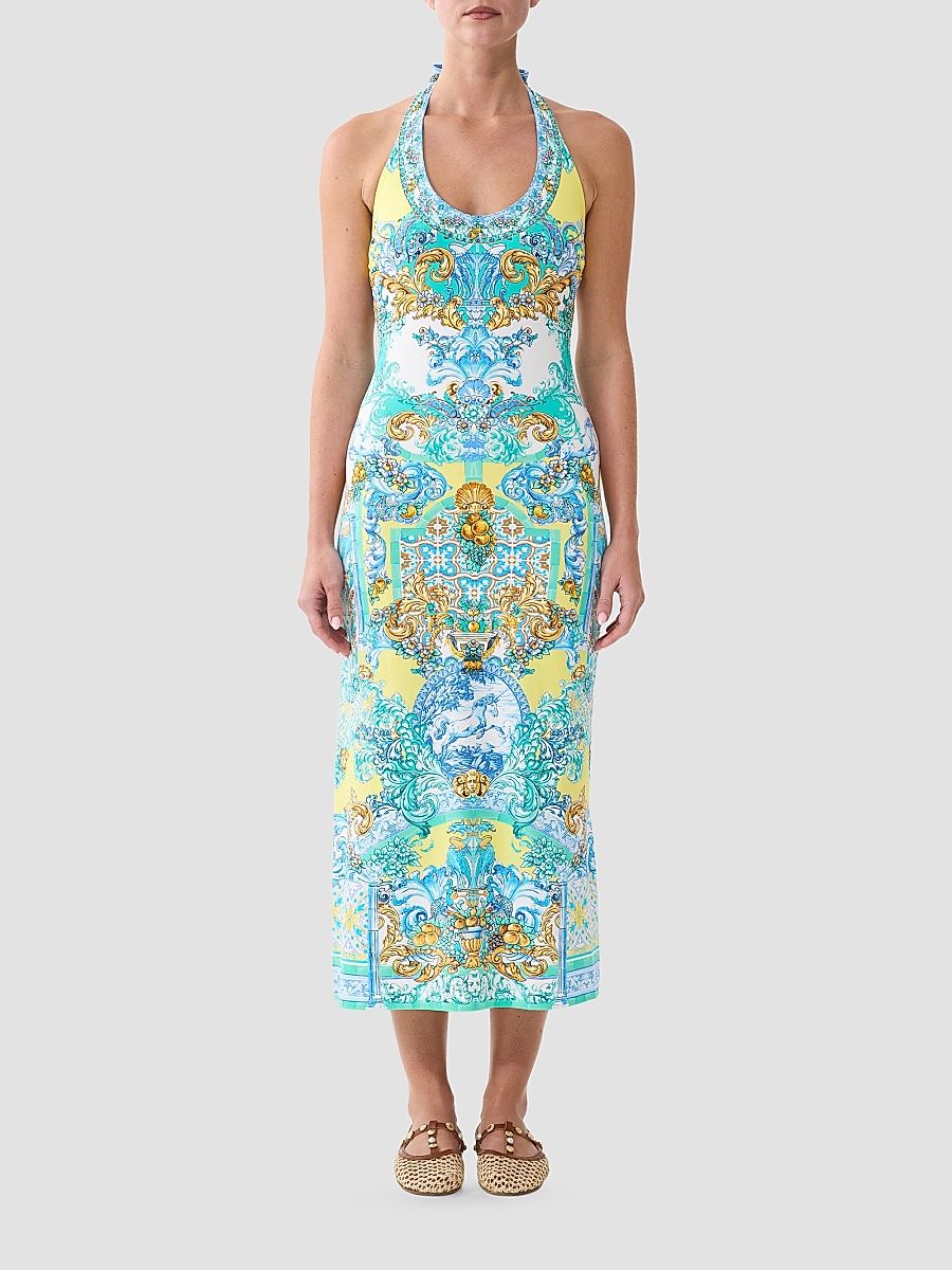 Women's Dial Up The Tiles Print Jersey Halter Midi Dress - Dial Up The Tiles - Size Medium