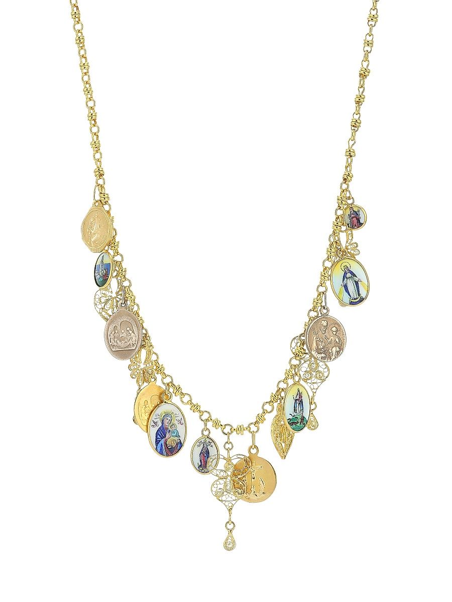 Women's 18K Yellow & White Gold Antique Pendant Charm Necklace - Gold