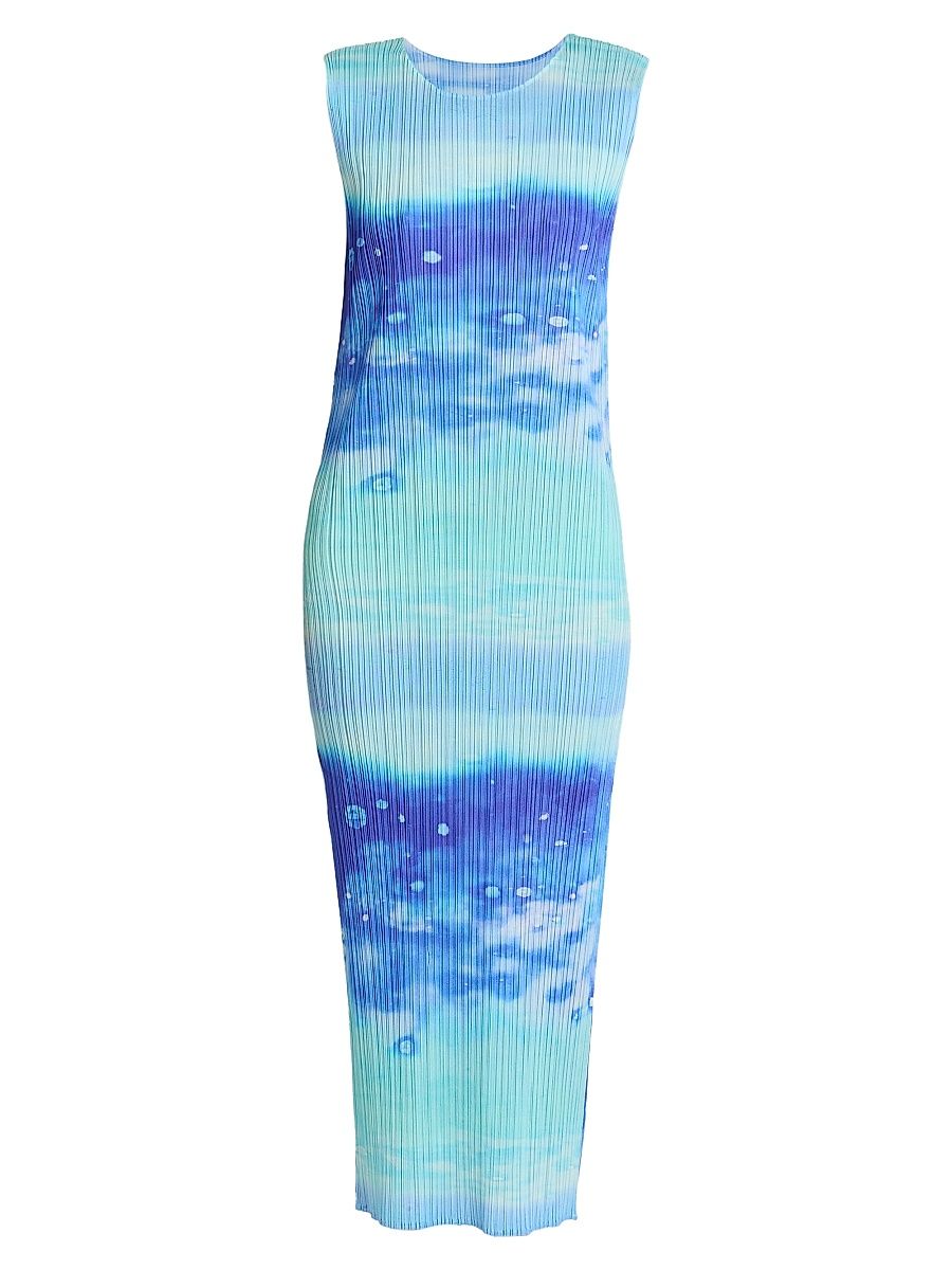 Women's Sea Bubble Plissé Midi-Dress - Blue - Size Large