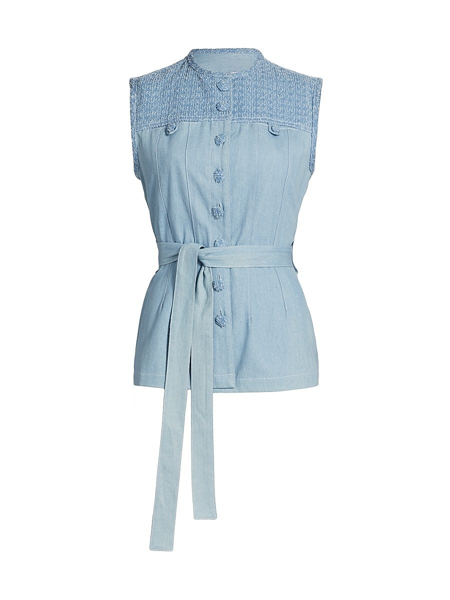 Women's Caleb Denim Belted Sleeveless Top - Light Blue - Size XS