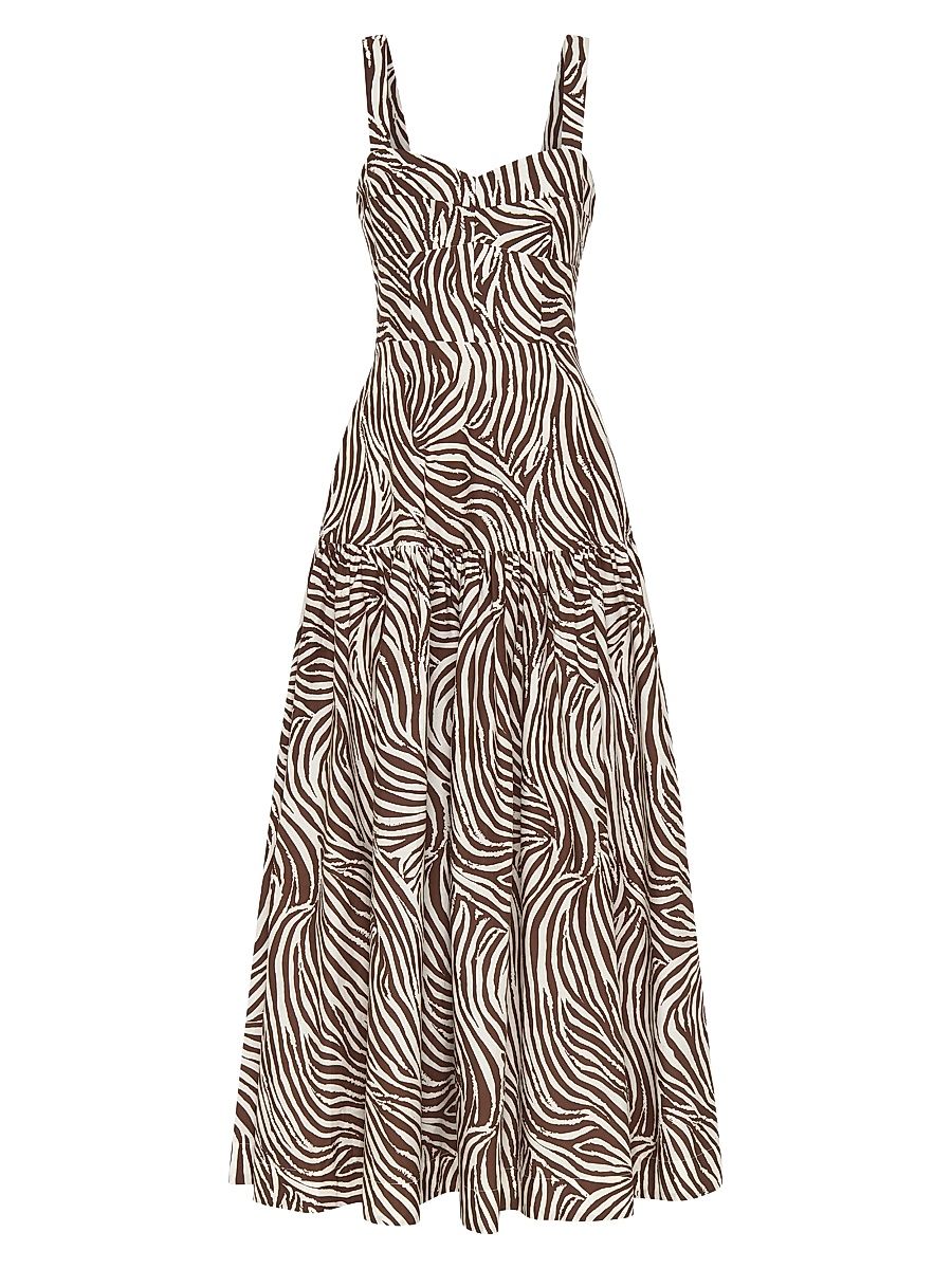 Women's Valeria Zebra-Print Linen-Blend Midi-Dress - Striata Print - Size 12