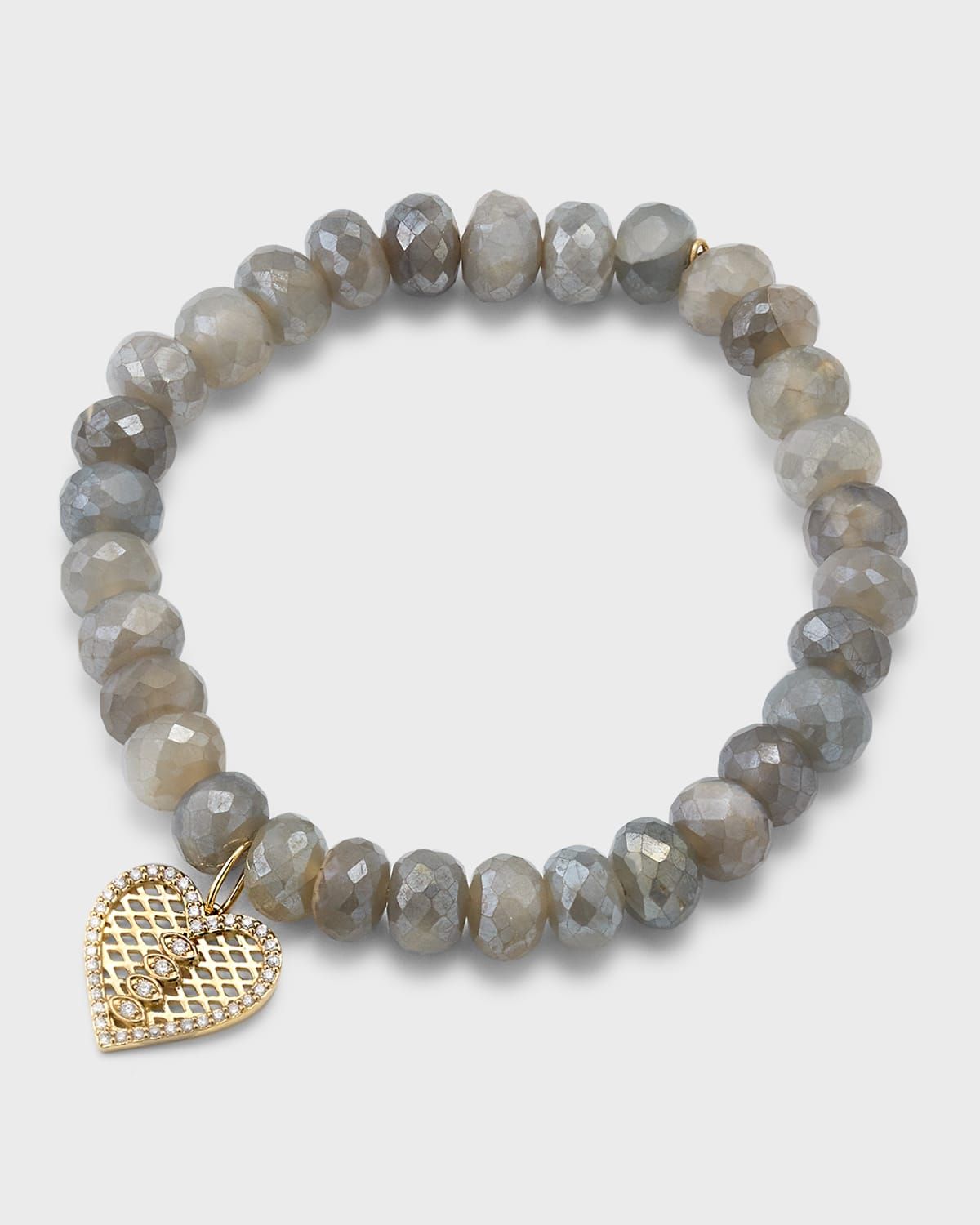 Moonstone Bead & Diamond Marquise Eye Heart Charm Bracelet