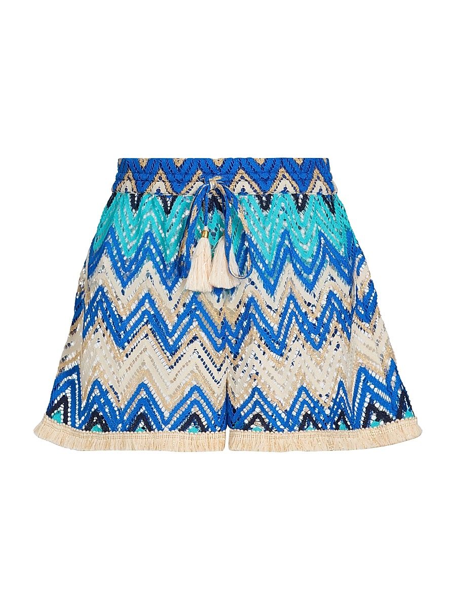 Women's Duke Chevron Open-Knit Shorts - Blue Chevron - Size XL