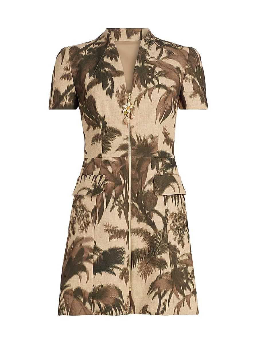 Women's Palm-Print Cotton-Blend Cargo Shirtdress - Espresso Ivory - Size 12