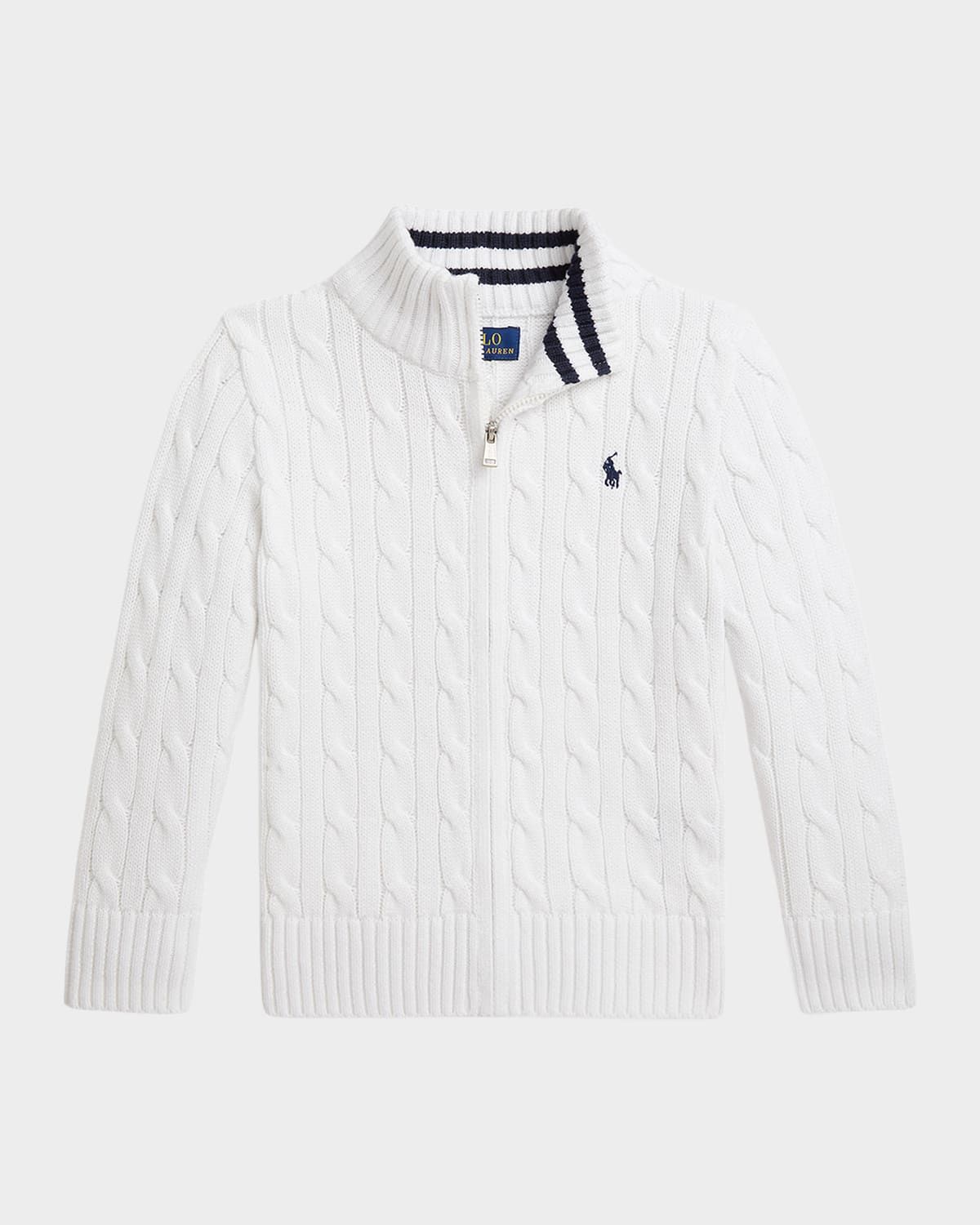 Boy & apos;s Cable-Knit Cotton Full-Zip Sweater