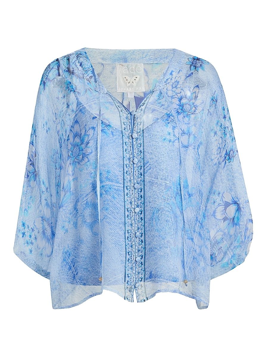 Women's Harlyn Floral Silk Button-Front Blouse - Casablanca Paradisa - Size XXL