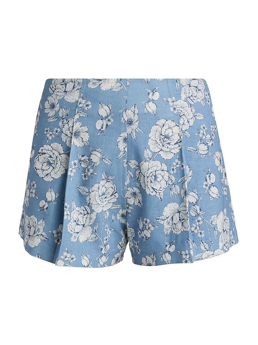 Women's Carmine Floral Linen-Blend Shorts - Heritage Toile White - Size 00