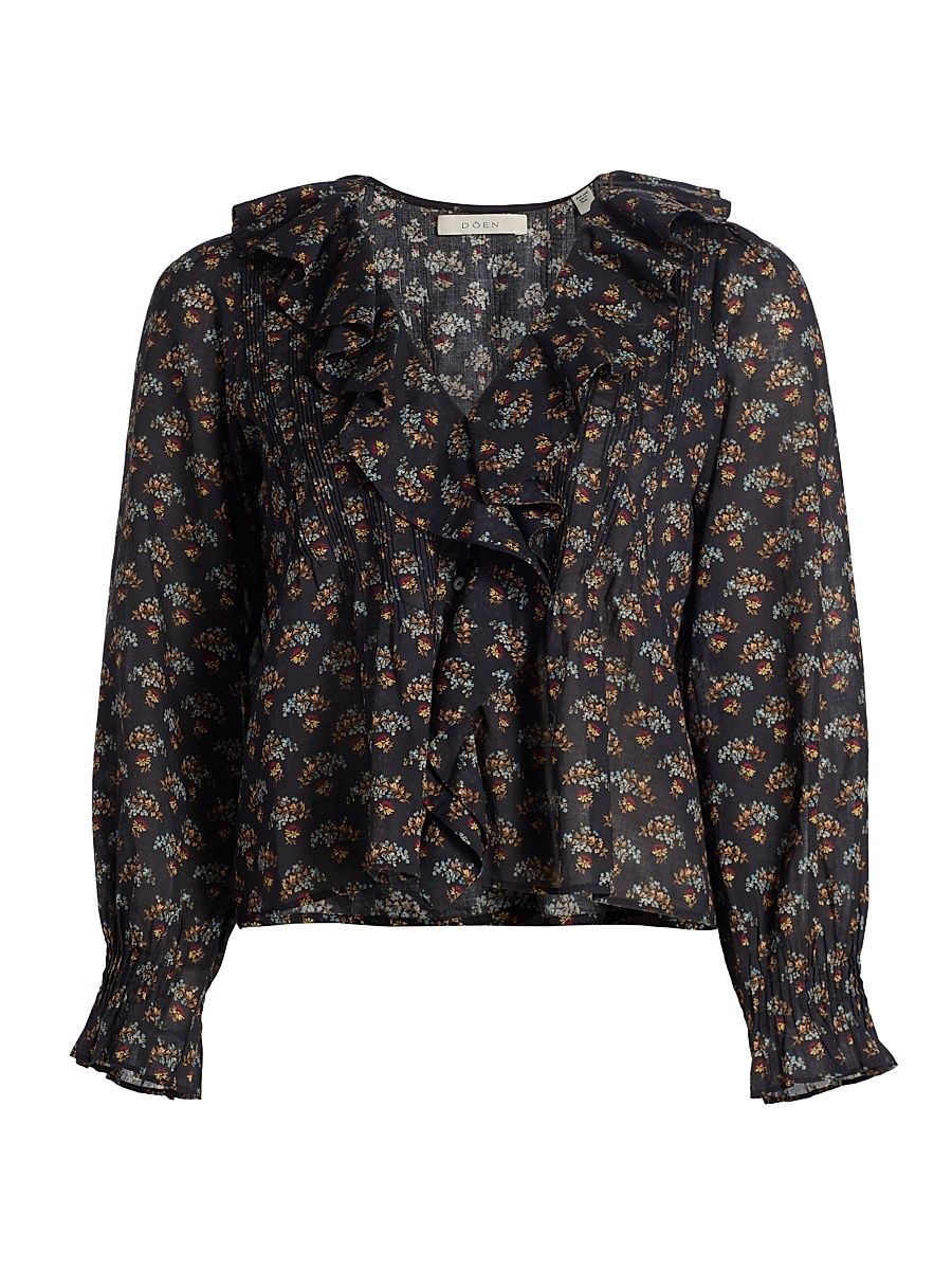 Women's Hardy Floral Cotton Top - Delphinium Floral - Size XS