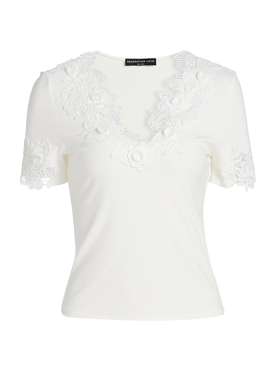 Women's Shiloh 3D Lace Combo Top - White - Size XL