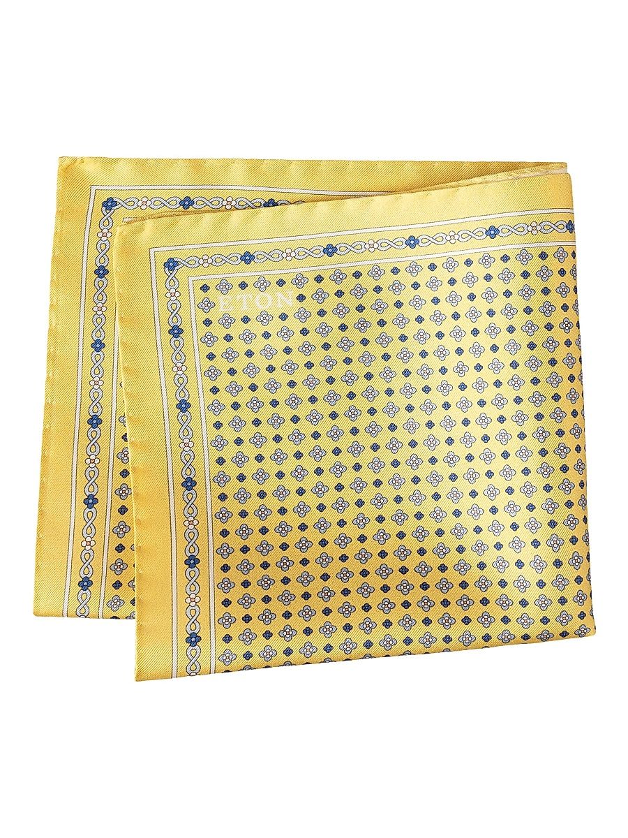 Men's Floral Silk Twill Pocket Square - Yellow