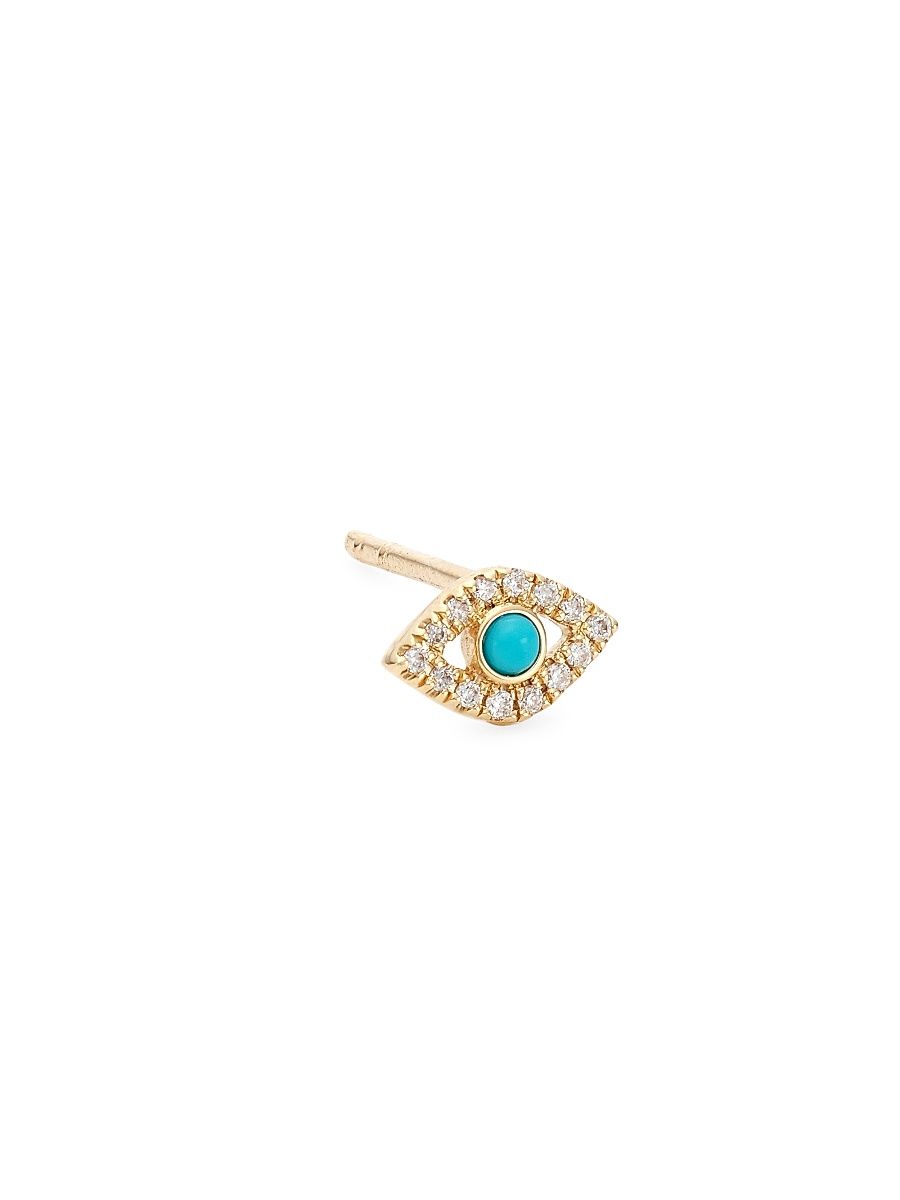 Women's 14K Yellow Gold, Turquoise, & Diamond Small Eye Stud Earring - Turquoise