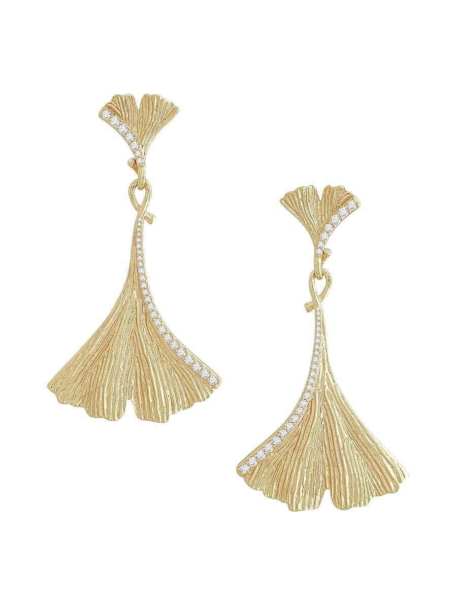Women's Ginkgo 18K-Gold-Plated & Cubic Zirconia Drop Earrings - Gold
