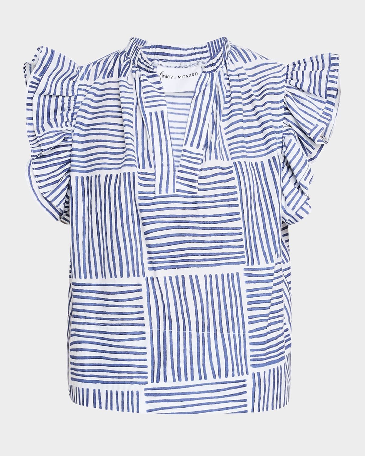 Remy Striped Ruffle-Sleeve Cotton Top