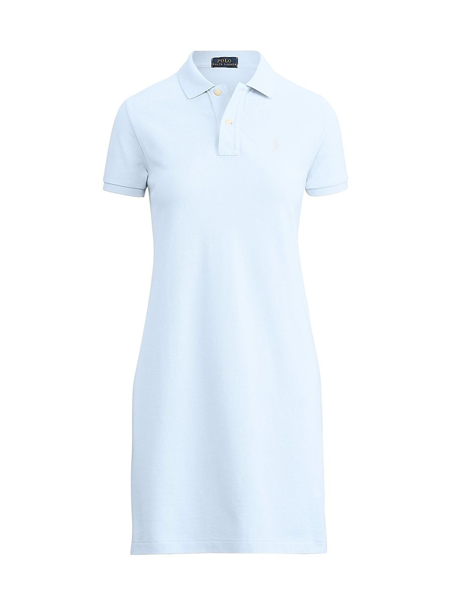 Women's Cotton Mesh Short-Sleeve Polo Dress - Office Blue - Size XS