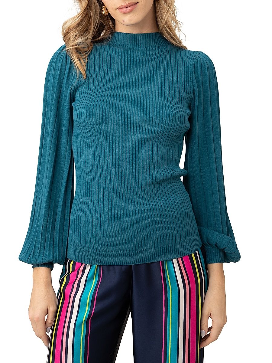 Women's Glossy Balloon-Sleeve Sweater - Bethesda Blue - Size XL