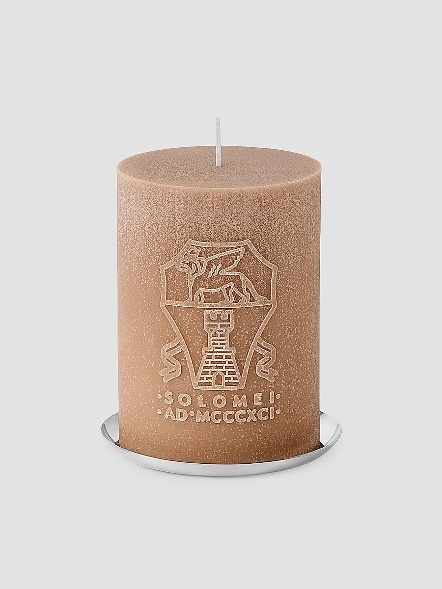 Candle with Logo and Silver Plated Steel Base - Beige