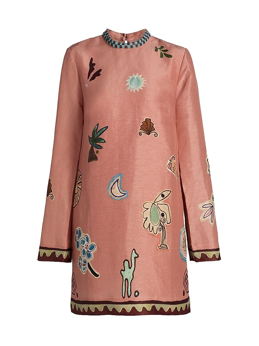 Women's Laurence Printed Linen-Silk Minidress - Pink - Size 12