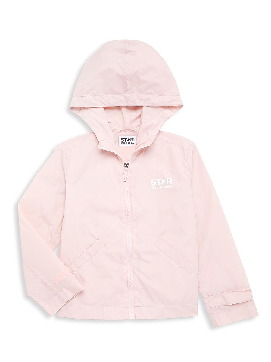 Little Girl's & Girl's Star Logo Windbreaker Jacket - Pink White - Size 8