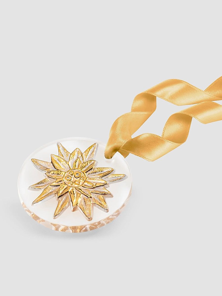 Edelweiss Gold Stamped Crystal Ornament - Gold Stamped