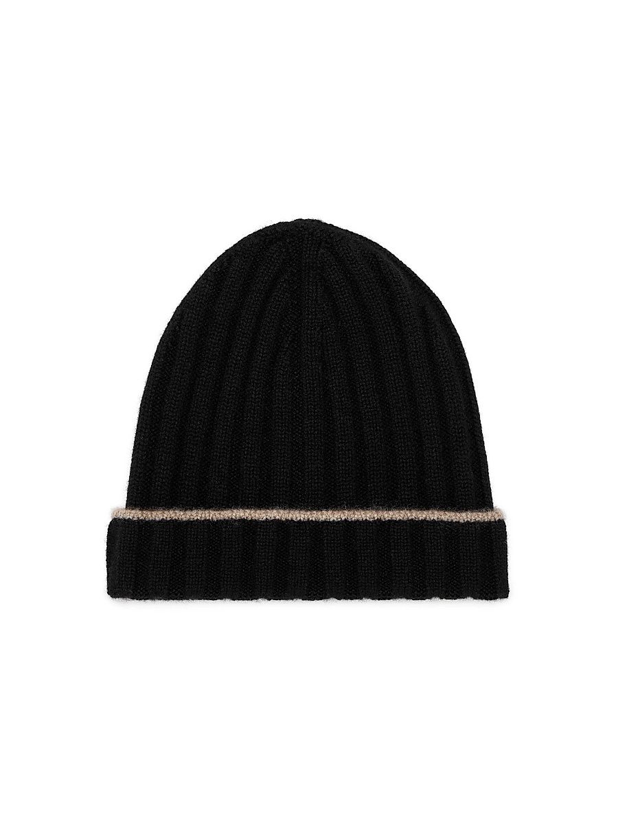 Men's Cashmere Rib Knit Beanie - Black - Size Medium