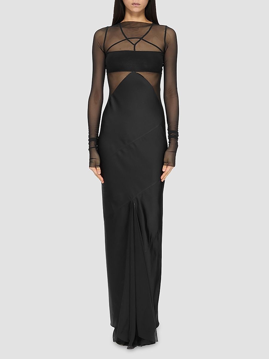 Women's Semi-Sheer Seamed Combo Gown - Black - Size 2