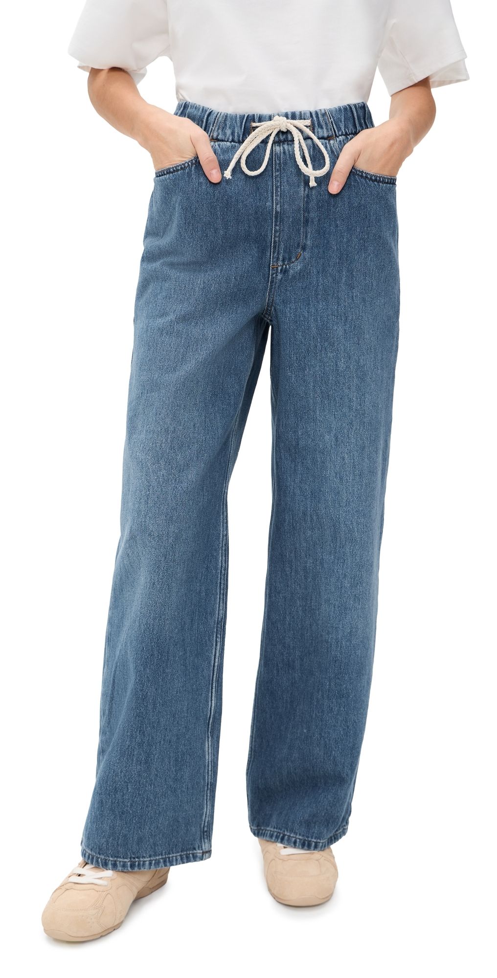 Marine Layer Drawstring Denim Wide Leg Pants Medium Wash XL