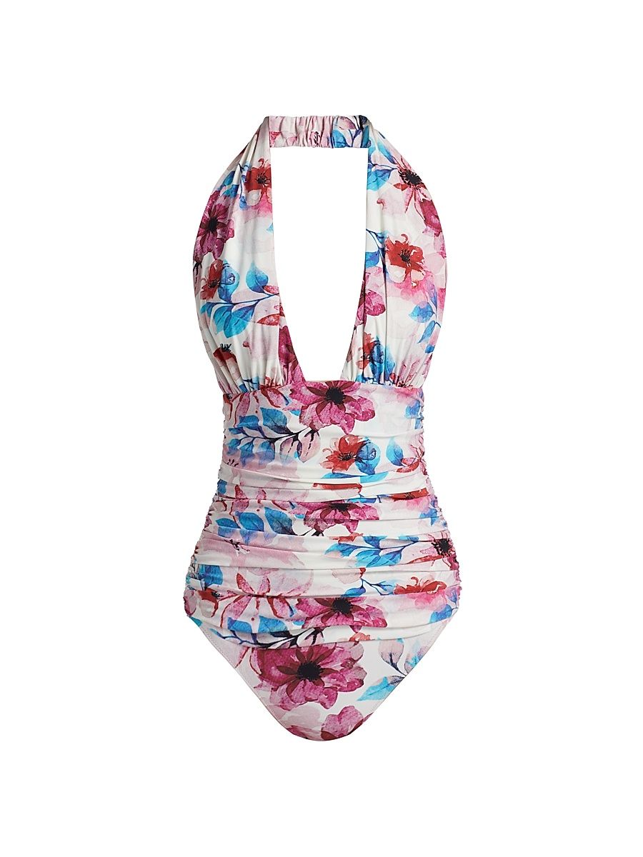 Women's Amera Floral Halter One-Piece Swimsuit - Mariposa Flowers - Size 2