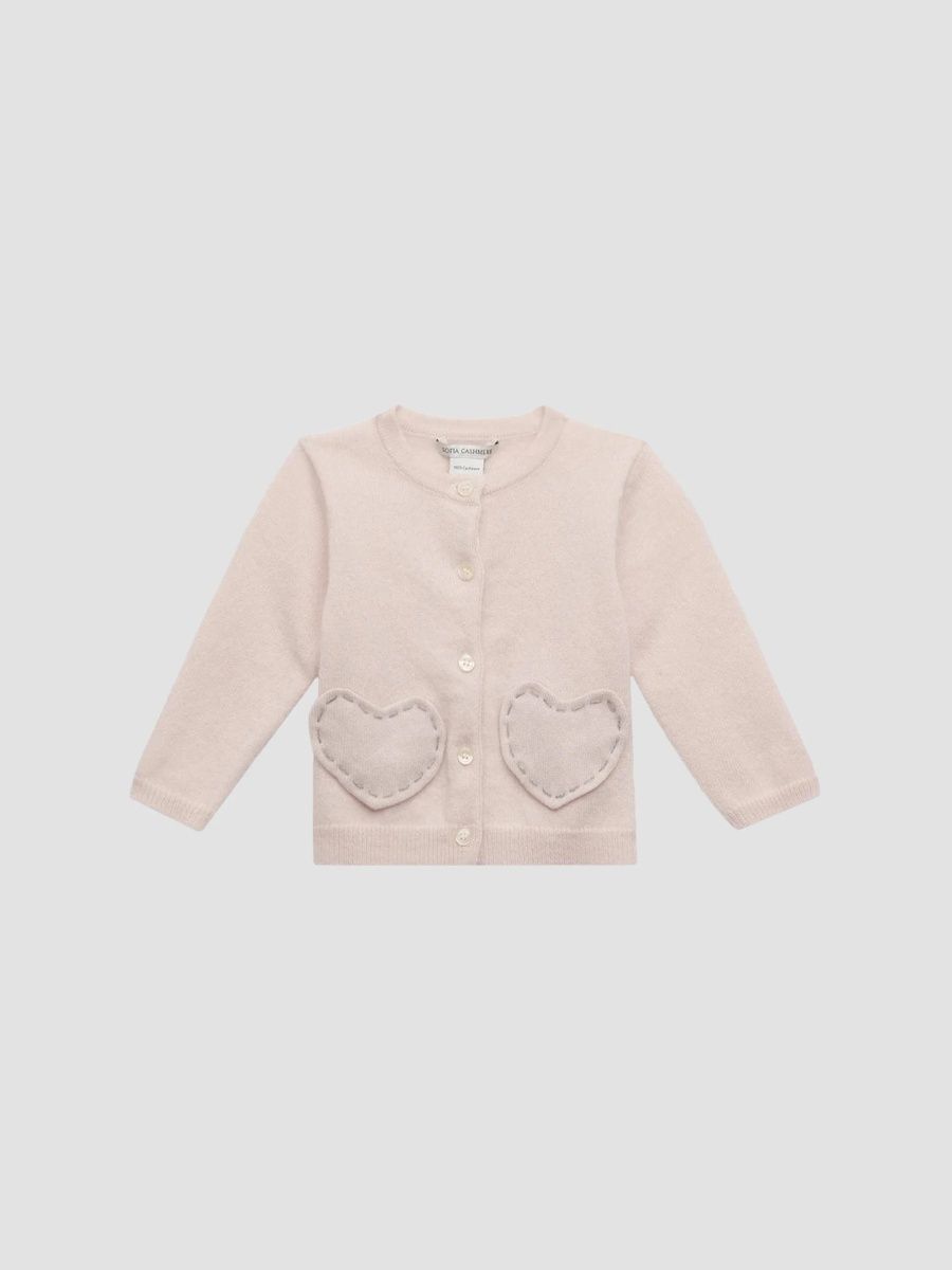 Sofia Cashmere Girl's Baby Girl's Heart-Patch Cashmere Cardigan - Light Pink - Size 9 Months